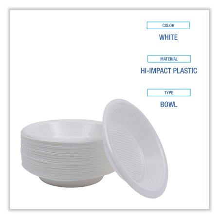 Boardwalk Hi-Impact Plastic Dinnerware, Bowl, 10-12 oz, White, PK1000 BOWLHIPS12WH